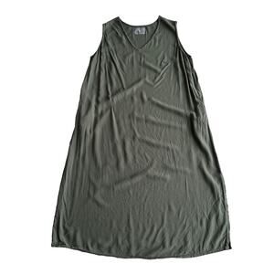 Tonle Recycled Material Lightweight V Neck Pockets Sleeveless Olive Dress XXL 2X